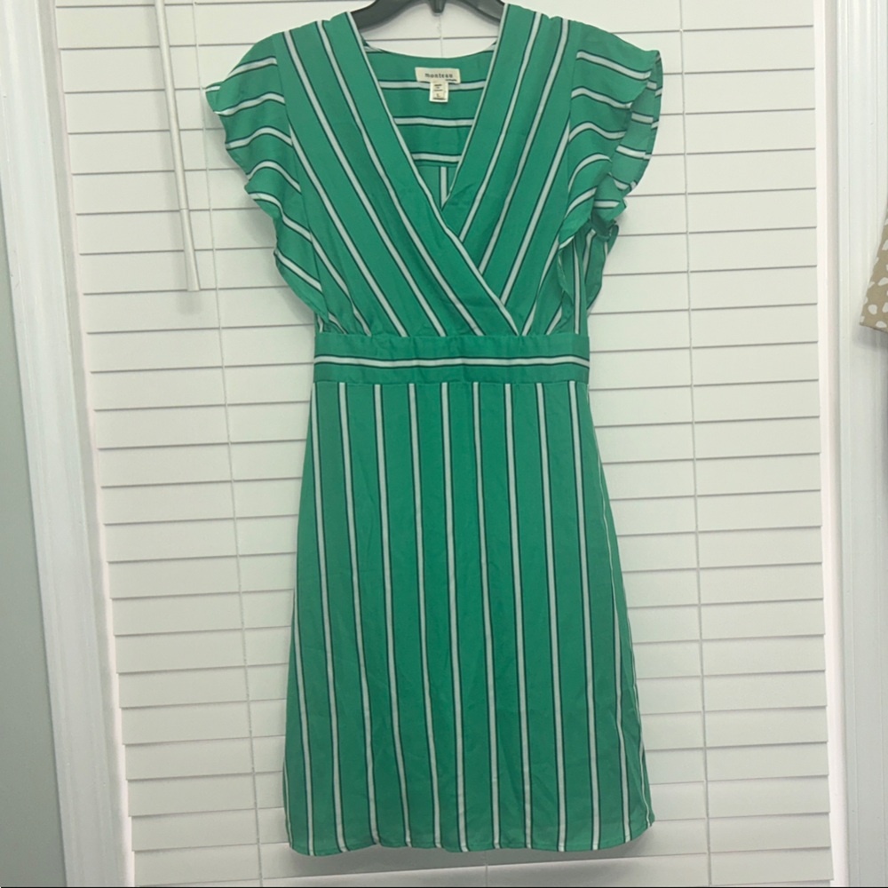 Monteau Green and White Striped Midi Dress